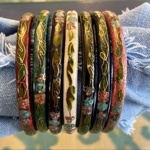 Vintage cloisonné enamel bangle bracelets floral set of 7